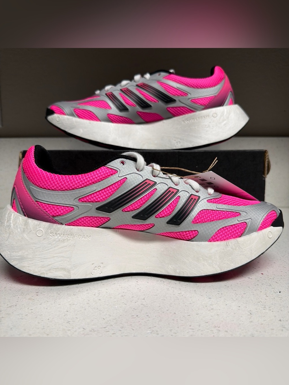 NEW Adidas Adizero Running Shoes Pink Silver Swirlfoam JP5568 Women's 8 - Picture 2 of 6